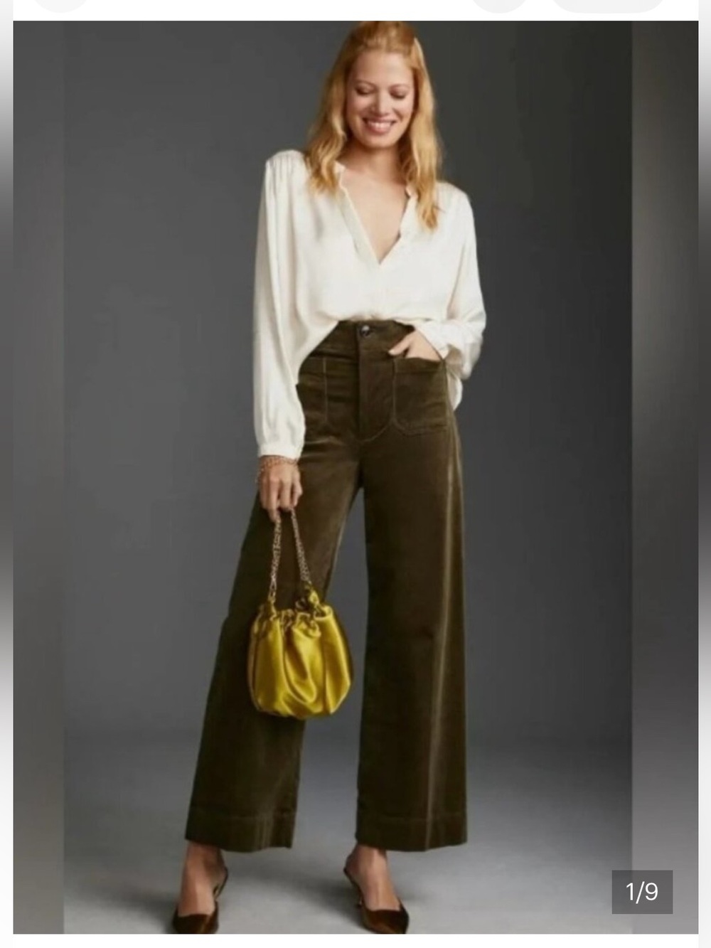 Maeve Colette Wide-Leg Corduroy Pants in Olive Green